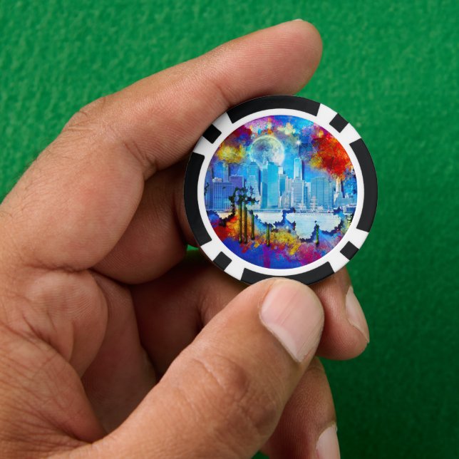 SlipperyJoe NYC graffiti moon surrounded swirling  Poker Chips (Hand)