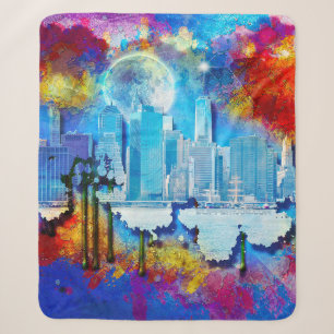 SlipperyJoe NYC graffiti moon surrounded swirling Sherpa Blanket