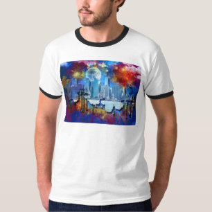 SlipperyJoe NYC graffiti moon surrounded swirling T-Shirt