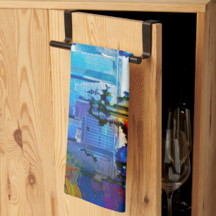 SlipperyJoe NYC graffiti moon surrounded swirling Tea Towel