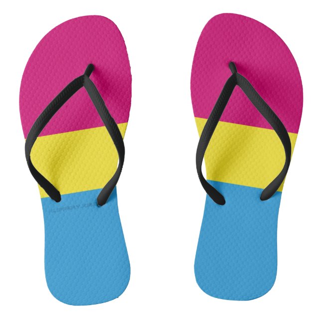 SlipperyJoe pansexual pride flag pink amber and cy Flip Flops (Footbed)