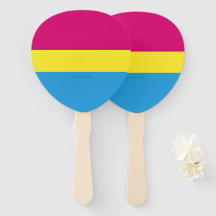 SlipperyJoe pansexual pride flag pink amber and cy Hand Fan