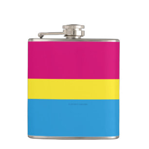 SlipperyJoe pansexual pride flag pink amber and cy Hip Flask