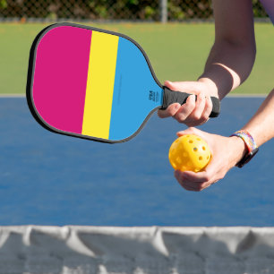 SlipperyJoe pansexual pride flag pink amber and cy Pickleball Paddle