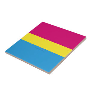 SlipperyJoe pansexual pride flag pink amber and cy Tile