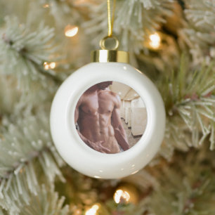 SlipperyJoe shirtless muscular man sixpack abs fit Ceramic Ball Christmas Ornament
