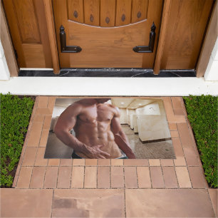 SlipperyJoe shirtless muscular man sixpack abs fit Doormat