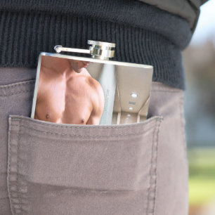 SlipperyJoe shirtless muscular man sixpack abs fit Hip Flask