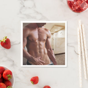 SlipperyJoe shirtless muscular man sixpack abs fit Napkin
