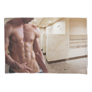 SlipperyJoe shirtless muscular man sixpack abs fit Pillowcase