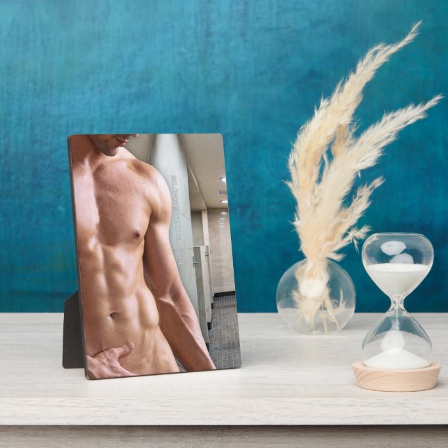 SlipperyJoe shirtless muscular man sixpack abs fit Plaque (Side)