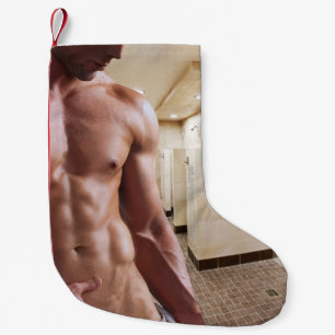 SlipperyJoe shirtless muscular man sixpack abs fit Small Christmas Stocking