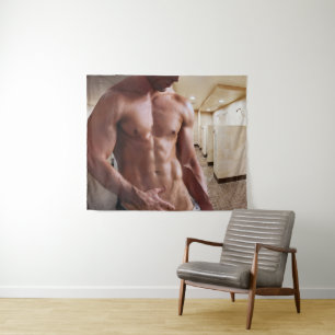 SlipperyJoe shirtless muscular man sixpack abs fit Tapestry