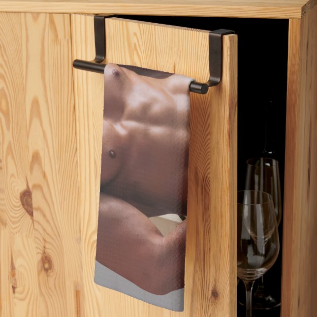 SlipperyJoe shirtless muscular man sixpack abs fit Tea Towel (Thirds Fold)