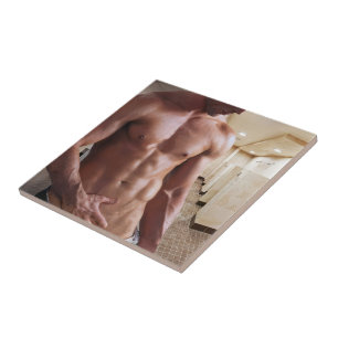 SlipperyJoe shirtless muscular man sixpack abs fit Tile