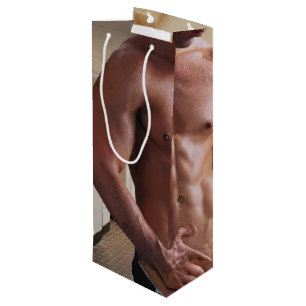 SlipperyJoe shirtless muscular man sixpack abs fit Wine Gift Bag