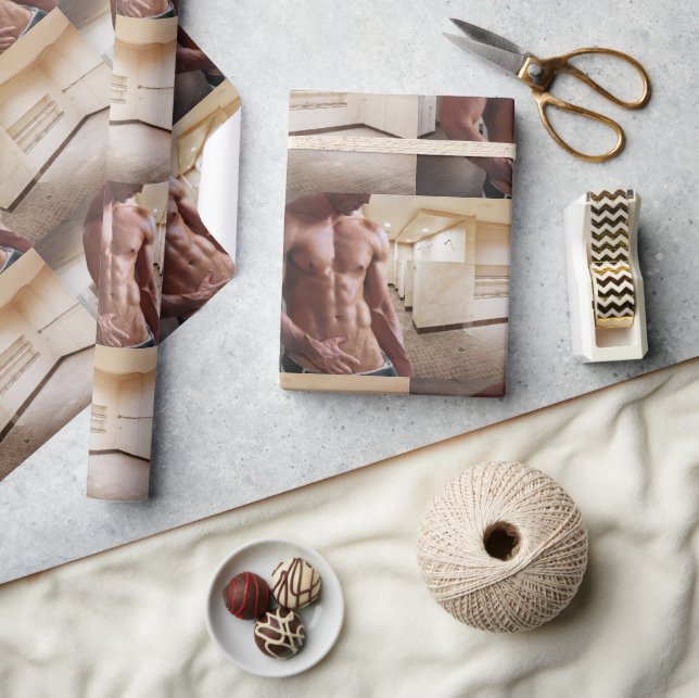 SlipperyJoe shirtless muscular man sixpack abs fit Wrapping Paper (Crafts)