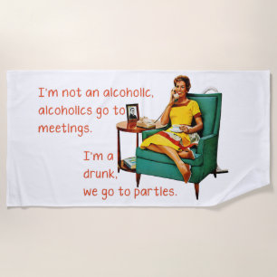 SlipperyJoe socialising drinking party vintage wom Beach Towel