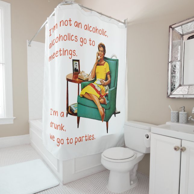SlipperyJoe socialising drinking party vintage wom Shower Curtain (In Situ)