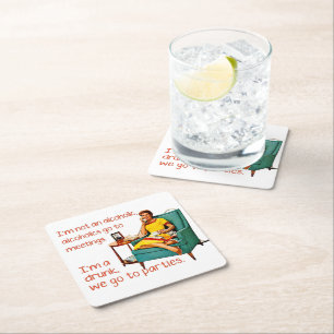 SlipperyJoe socialising drinking party vintage wom Square Paper Coaster