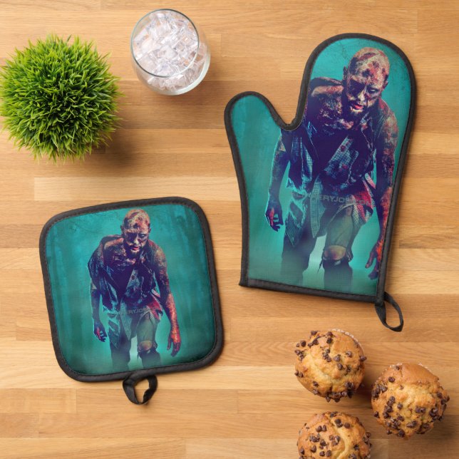 SlipperyJoe terrifying zombie figure isolated omin Oven Mitt & Pot Holder Set (Top Down)