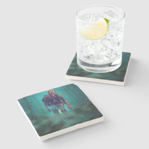 SlipperyJoe terrifying zombie figure isolated omin Stone Coaster