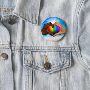 SlipperyJoe vivid rainbow gradient heart interraci 6 Cm Round Badge