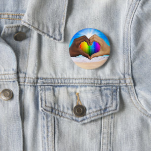SlipperyJoe vivid rainbow gradient heart interraci 6 Cm Round Badge