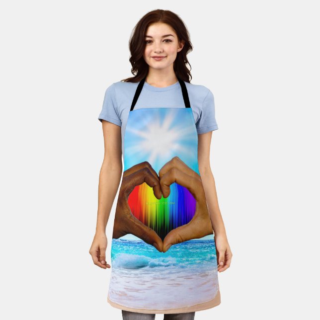 SlipperyJoe vivid rainbow gradient heart interraci Apron (Worn)
