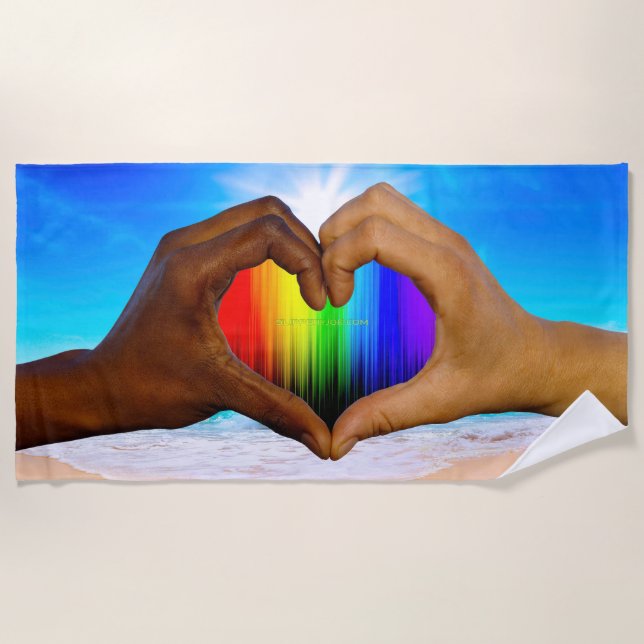 SlipperyJoe vivid rainbow gradient heart interraci Beach Towel (Front)