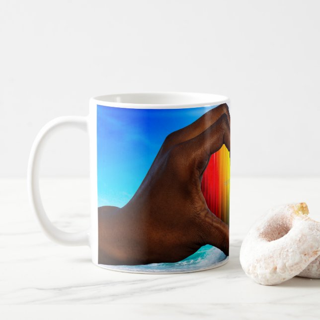 SlipperyJoe vivid rainbow gradient heart interraci Coffee Mug (With Donut)