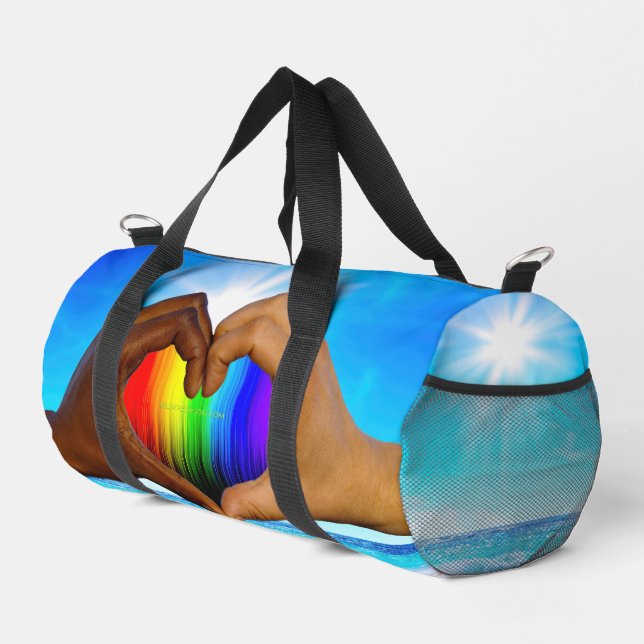 SlipperyJoe vivid rainbow gradient heart interraci Duffle Bag (Right Corner)
