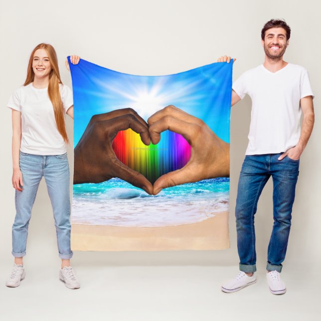 SlipperyJoe vivid rainbow gradient heart interraci Fleece Blanket (In Situ)