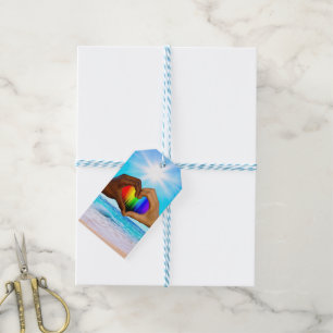 SlipperyJoe vivid rainbow gradient heart interraci Gift Tags