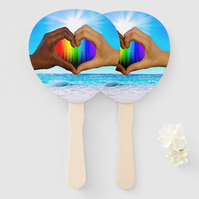 SlipperyJoe vivid rainbow gradient heart interraci Hand Fan (Front and Back)