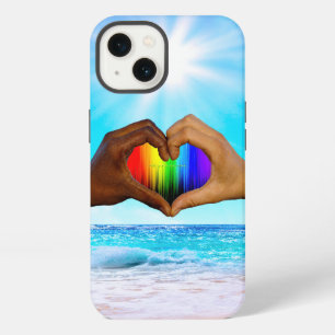 SlipperyJoe vivid rainbow gradient heart interraci iPhone 13 Case