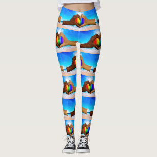 SlipperyJoe vivid rainbow gradient heart interraci Leggings