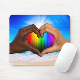 SlipperyJoe vivid rainbow gradient heart interraci Mouse Mat