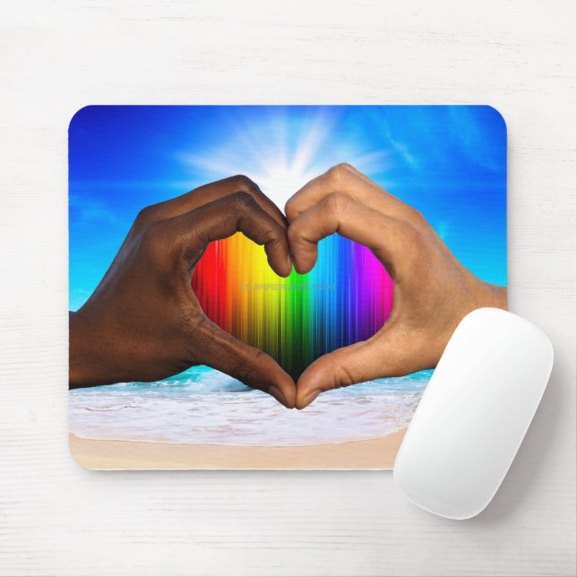 SlipperyJoe vivid rainbow gradient heart interraci Mouse Mat (With Mouse)