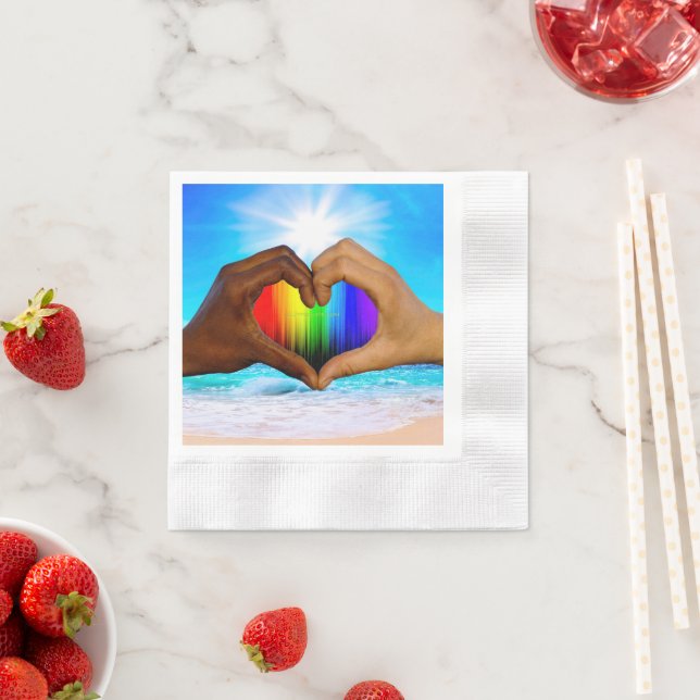 SlipperyJoe vivid rainbow gradient heart interraci Napkin (Insitu)