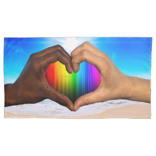SlipperyJoe vivid rainbow gradient heart interraci Pillowcase