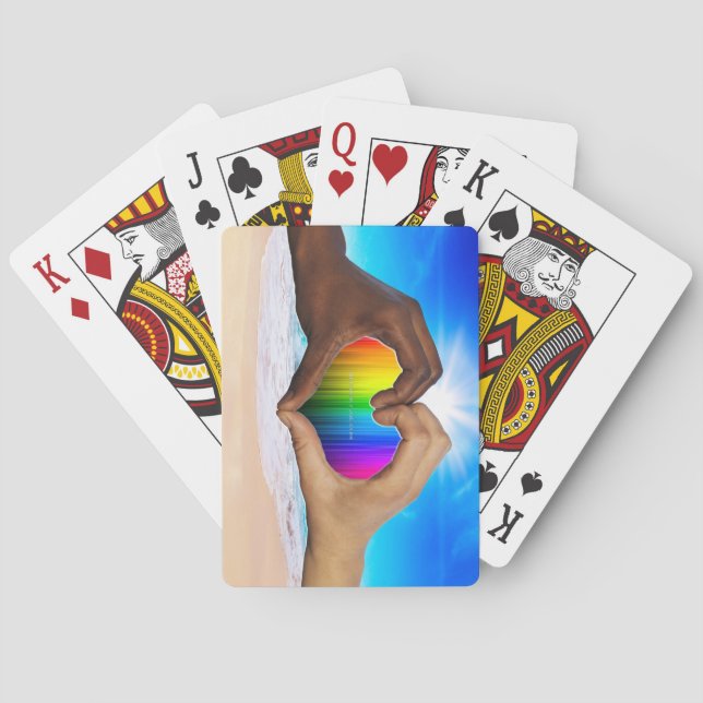 SlipperyJoe vivid rainbow gradient heart interraci Playing Cards (Back)