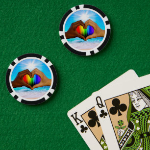 SlipperyJoe vivid rainbow gradient heart interraci Poker Chips