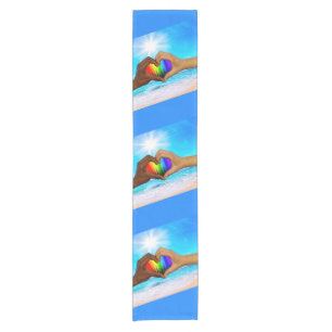 SlipperyJoe vivid rainbow gradient heart interraci Short Table Runner