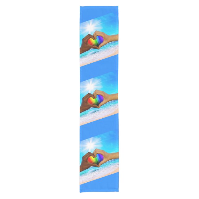 SlipperyJoe vivid rainbow gradient heart interraci Short Table Runner (Front)