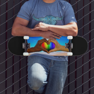 SlipperyJoe vivid rainbow gradient heart interraci Skateboard