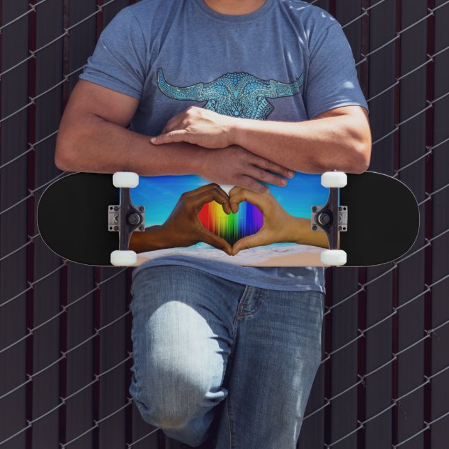SlipperyJoe vivid rainbow gradient heart interraci Skateboard (Outdoor 3)