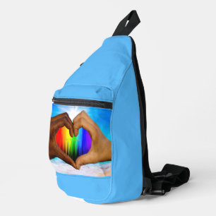 SlipperyJoe vivid rainbow gradient heart interraci Sling Bag