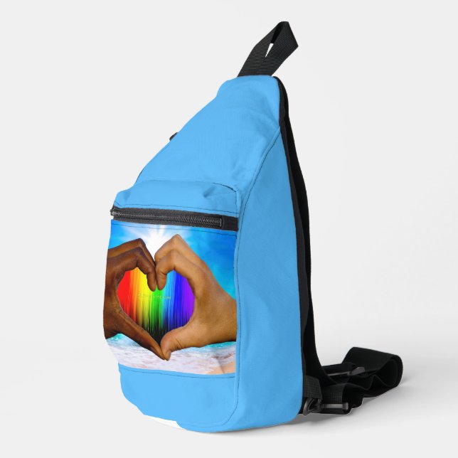 SlipperyJoe vivid rainbow gradient heart interraci Sling Bag (Right Corner)