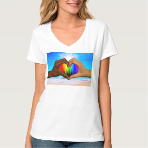 SlipperyJoe vivid rainbow gradient heart interraci T-Shirt